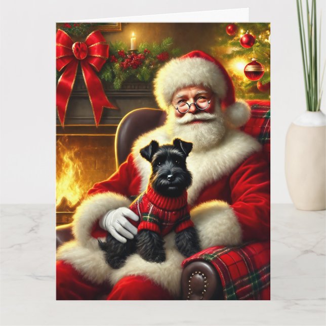 Santa and Scottish Terrier in Festive Sweater Card (Front)