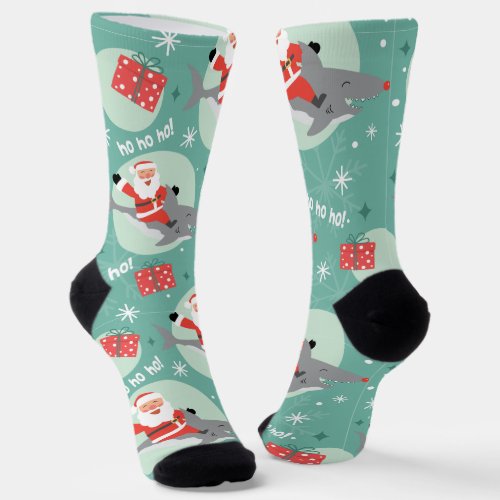 Santa and Shark Christmas Socks