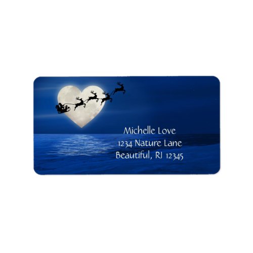 Santa and Sleigh Heart Moon Christmas Address Label