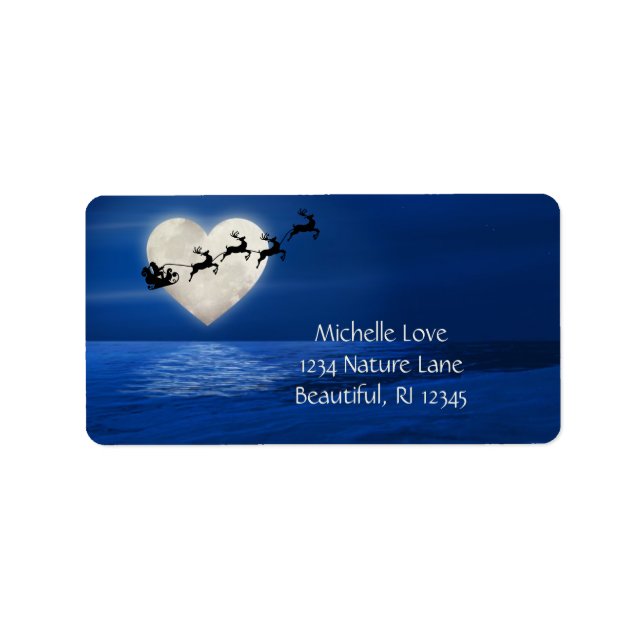 Santa and Sleigh Heart Moon Christmas Address Label (Front)