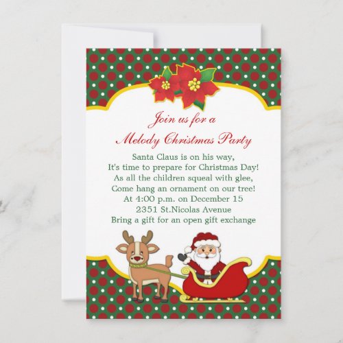 Santa and sleigh kids Christmas Party Invitation