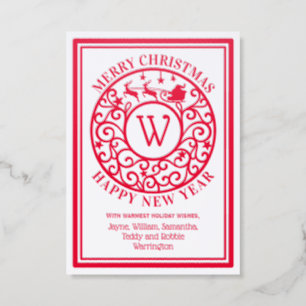 Santa and Sleigh Lacy Filigree Christmas Holiday Letterpress Photo Cards