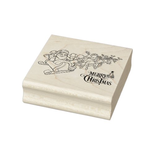 Santa and Sleigh Merry Christmass Rubber Stamp