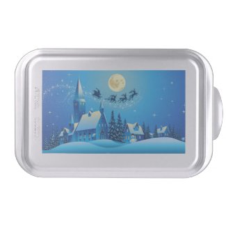 Santa and Sleigh Over Christmas Village Cake Pan