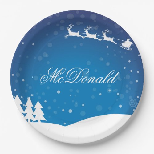 Santa and sleigh Snow scene Personalize Paper Plates