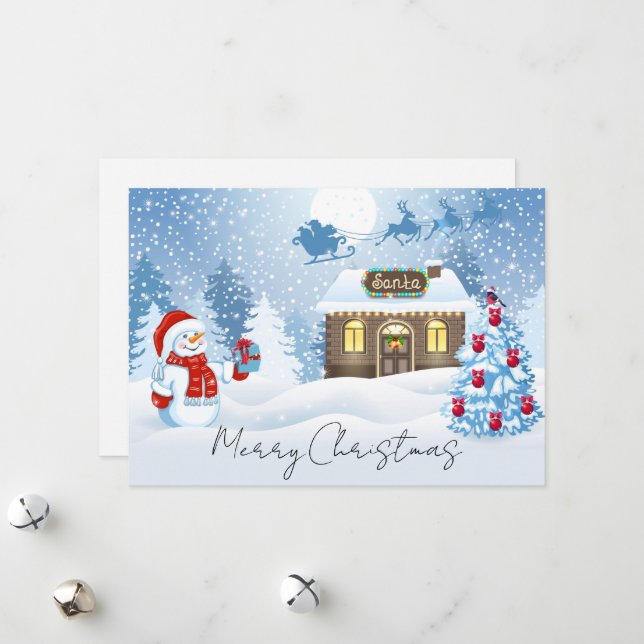 Santa and Sleigh Winter Scene Holiday Card (Front/Back In Situ)