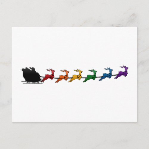 Santa and Sleigh with LGBTQ Pride Rainbow Reindeer Holiday Postcard