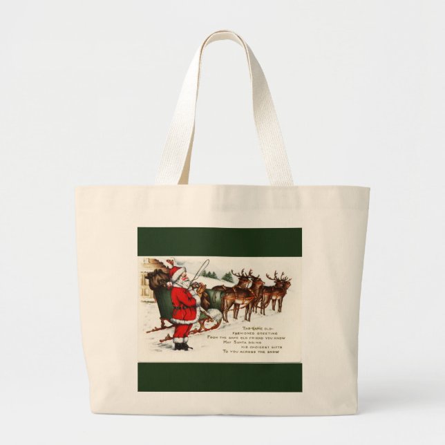 Santa and Sleigh with Reindeer Jumbo Tote Bag (Front)