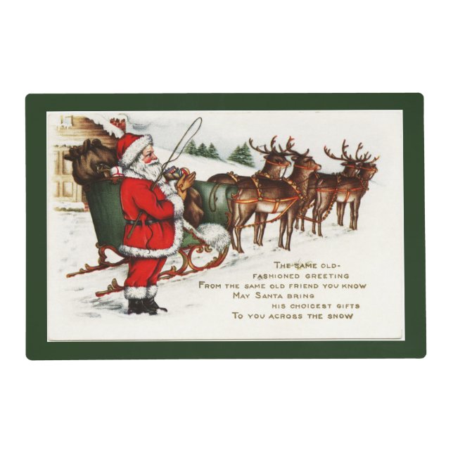 Santa and Sleigh with Reindeer Laminated Placemat (Front)