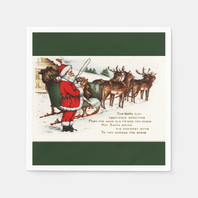 Santa and Sleigh with Reindeer Paper Napkins (Front)