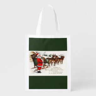 Santa and Sleigh with Reindeer Reusable Bag