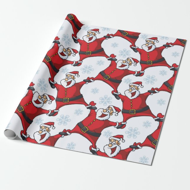 Santa and Snowflakes Christmas Gift Wrapping Paper (Unrolled)