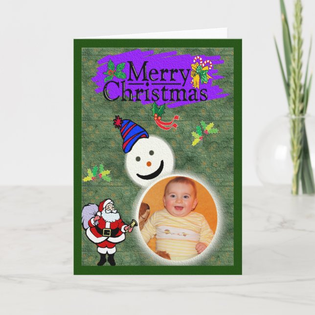Santa and Snowman Add Your Photo Chrismas Holiday Card (Front)
