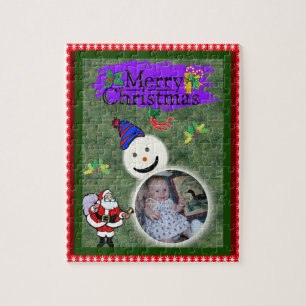 Santa and Snowman Add Your Photo Chrismas Jigsaw Puzzle