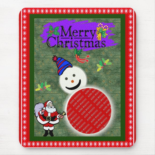 Santa and Snowman Add Your Photo Chrismas Mouse Pad (Front)