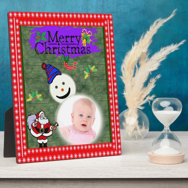 Santa and Snowman Add Your Photo Chrismas Plaque (Side)