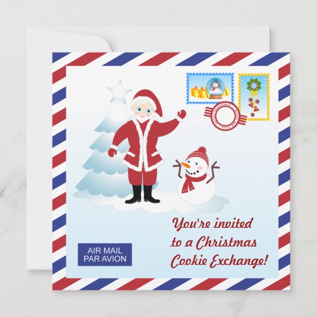 Santa and snowman Christmas Cookie Swap Invite (Front)