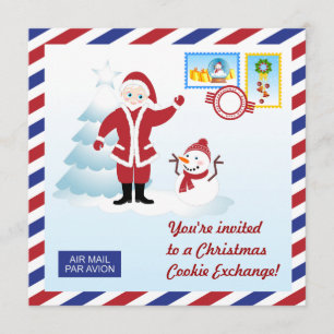Santa and snowman Christmas Cookie Swap Invite