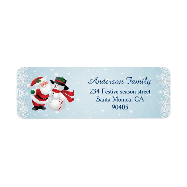Santa And Snowman Christmas Return Address Label