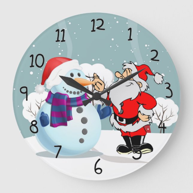 Santa and Snowman Large Clock (Front)