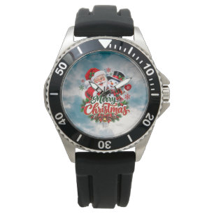 Santa and Snowman Merry Christmas Wrist Watch