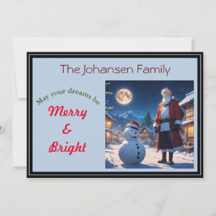 Santa and Snowman on Christmas Eve Holiday Card