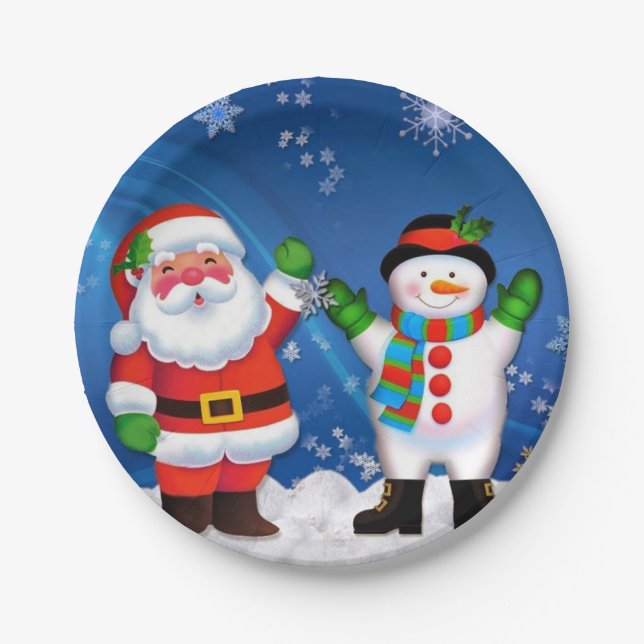 Santa and Snowman Paper Plates (Front)