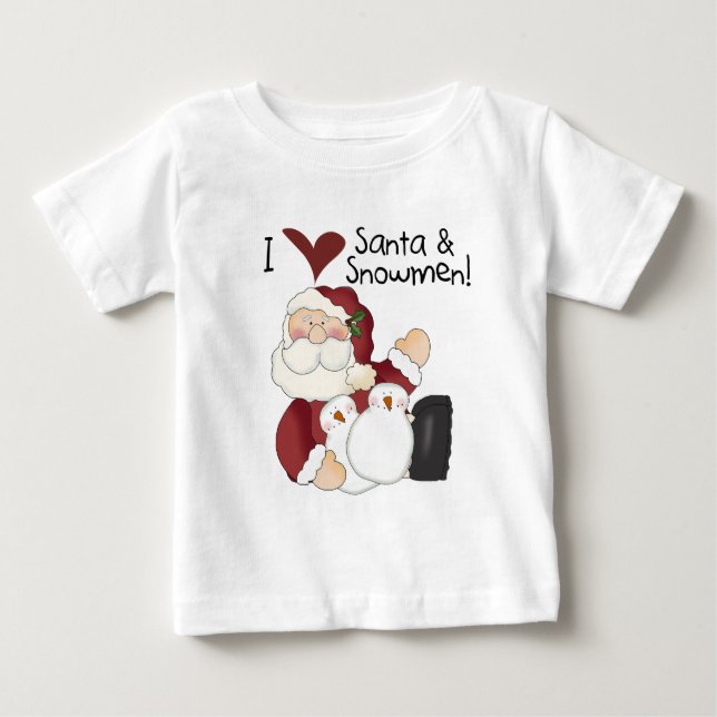 Santa and Snowmen Christmas Baby T-Shirt (Front)