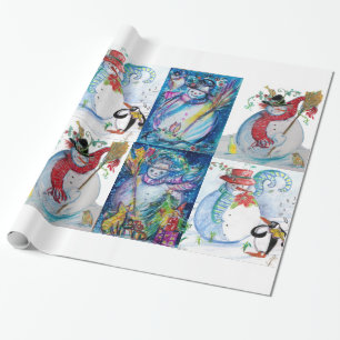 SANTA AND SNOWMEN CHRISTMAS PARTY WRAPPING PAPER