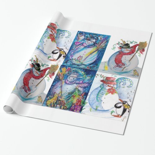 SANTA AND SNOWMEN CHRISTMAS  PARTY WRAPPING PAPER