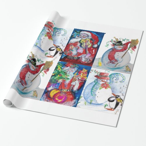 SANTA AND SNOWMEN CHRISTMAS  PARTY WRAPPING PAPER