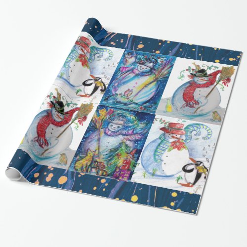 SANTA AND SNOWMEN CHRISTMAS  PARTY WRAPPING PAPER