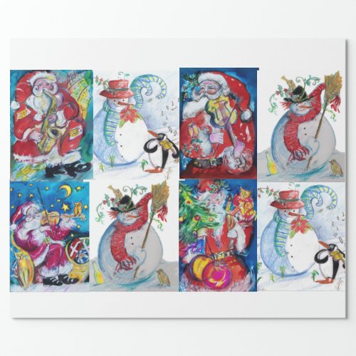 SANTA AND SNOWMEN CHRISTMAS  PARTY WRAPPING PAPER