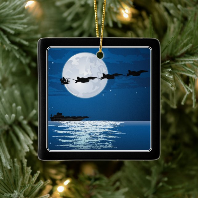 Santa and Super Hornets F-18 Jets Christmas Ceramic Ornament (Tree)
