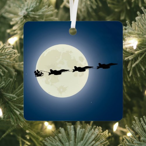 Santa and Super Hornets FA_18 Jets Christmas Metal Ornament