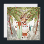 Santa and Surfboard Beach Merry Christmas Greeting Holiday Card<br><div class="desc">This Merry Christmas greeting card features a surfing Santa and palm trees with holiday lights and a grungy surfboard and palm tree background. It's perfect for those that live at, are vacationing during the Christmas holiday or just love the beach. Inside Greeting ~ Warmest Wishes for a Merry Christmas and...</div>