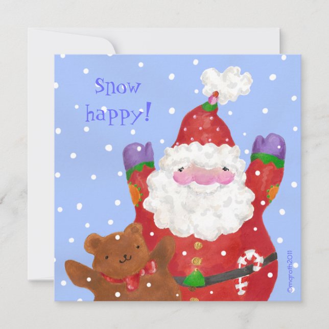 Santa and Teddy Xmas flat photo card (Front)