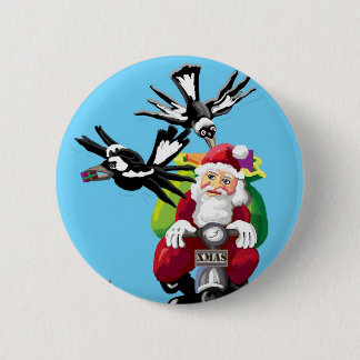 Santa and the magpies pinback button