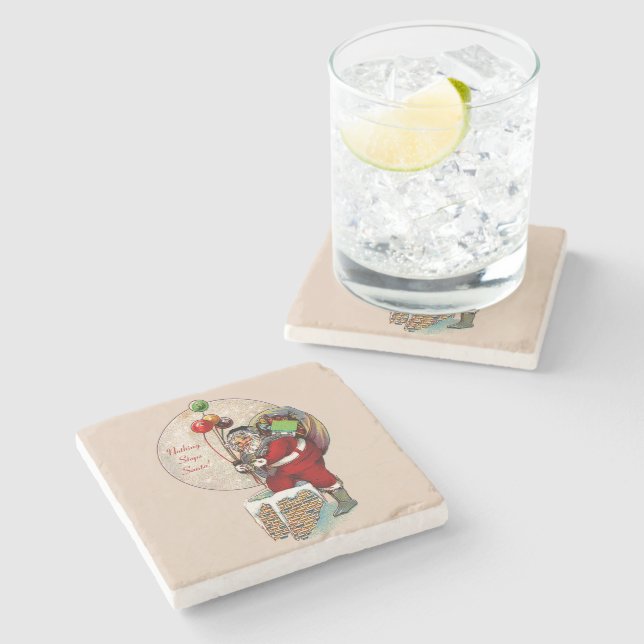Santa and the Narrow Chimney Ceramic Coaster (Side)