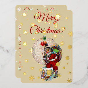 Santa and the Narrow Chimney Christmas Foil Invitation