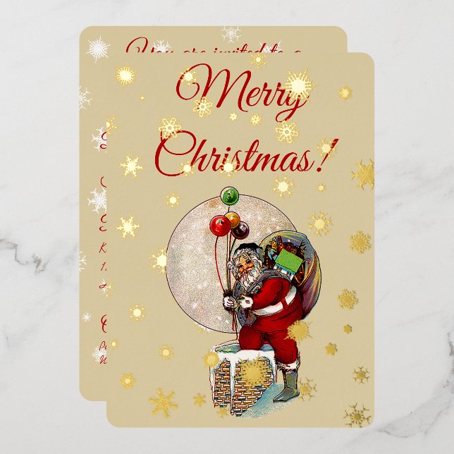 Santa and the Narrow Chimney Christmas Foil Invitation (Front/Back)