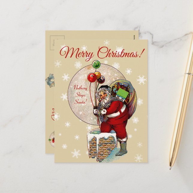 Santa and the Narrow Chimney Christmas Postcard (Front/Back In Situ)