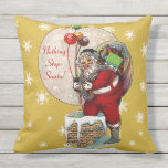 Santa and the Narrow Chimney Outdoor Pillow