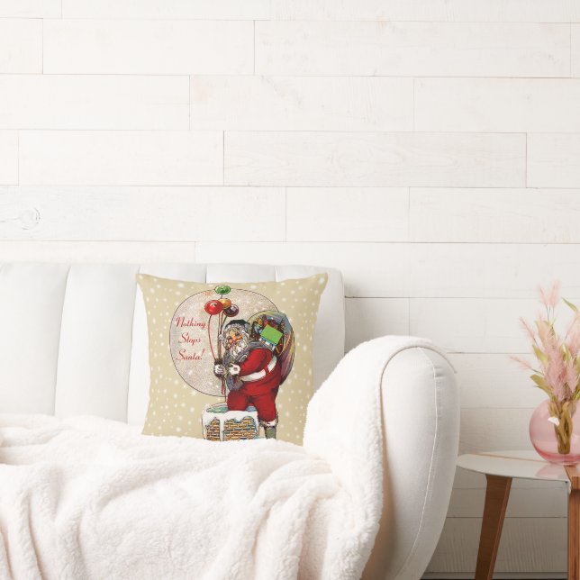 Santa and the Narrow Chimney Throw Pillow (Couch)