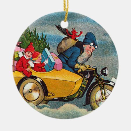 Santa And The Sidecar Ceramic Ornament