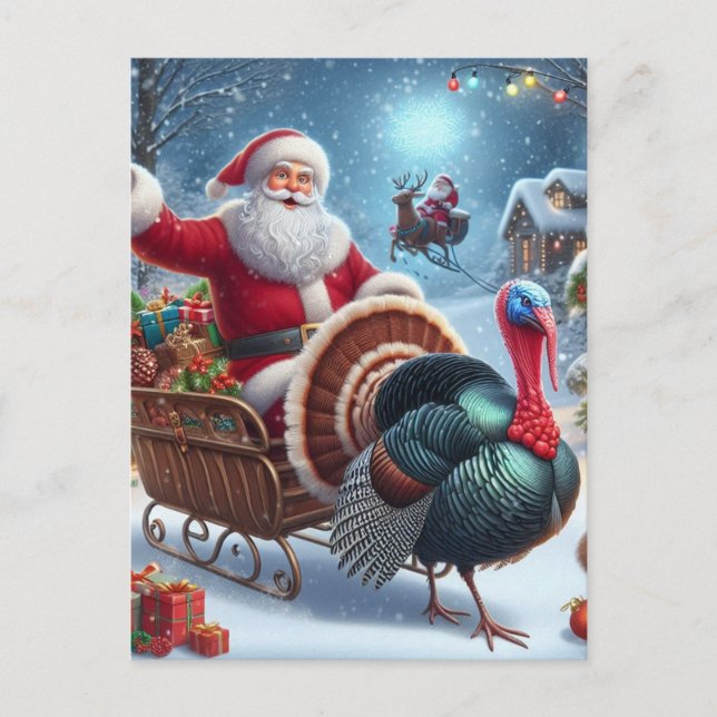 Santa and the Turkey Postcard (Front)