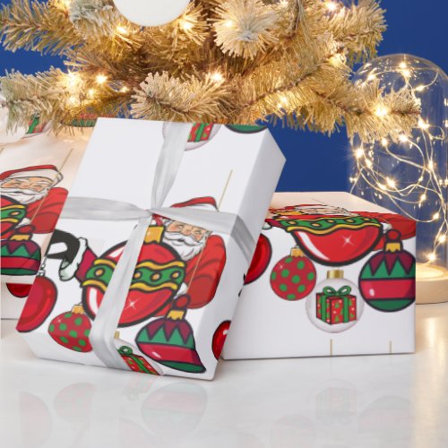 Santa and traditional christmas ornaments wrapping paper