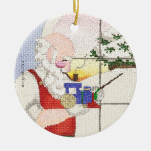 Santa and train ornament