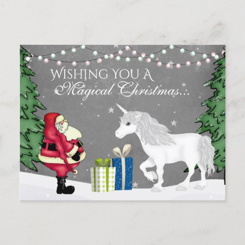 Santa and Unicorn Magical Christmas Happy New Year Holiday Postcard