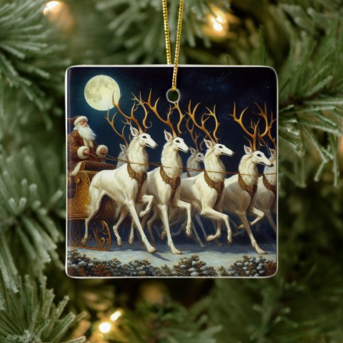 Santa And Zoi Deer Ceramic Ornament
